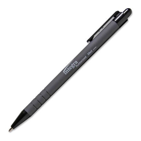 Integra Integra Ballpoint Retractable Pen, Rubberized Barrel, Medium, Black Ink, Dozen 30031